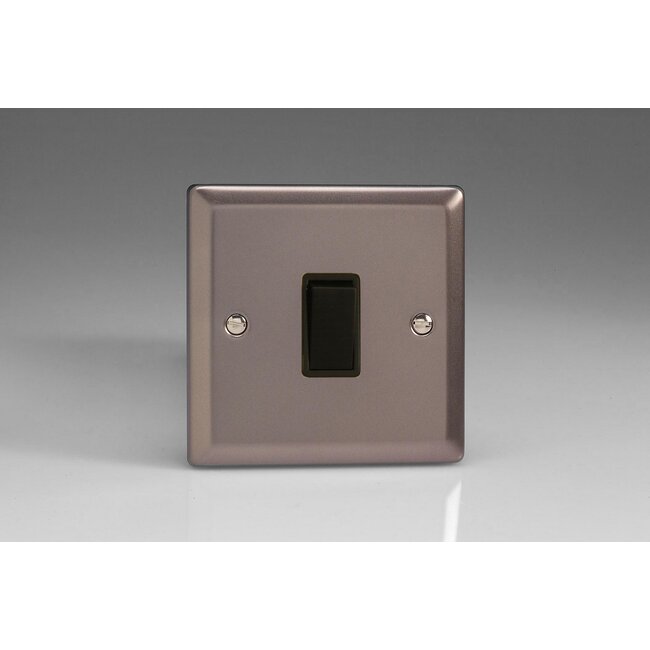Varilight Classic 1-Gang 20A Double Pole Rocker Switch Black Pewter Black Rocker