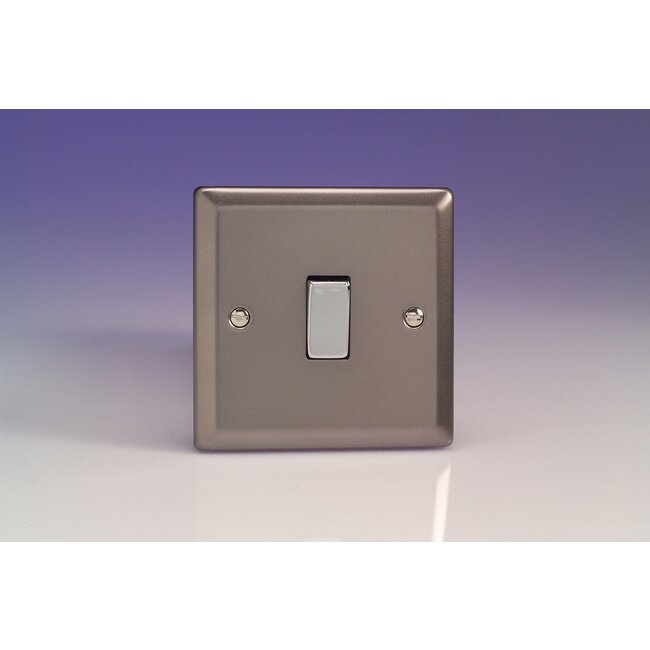 Varilight Classic 1-Gang 20A Double Pole Rocker Switch with Metal Rockers Decorative Pewter Chrome Rocker