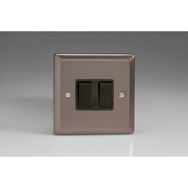 Varilight Classic 2-Gang 10A 1- or 2-Way Rocker Switch Black Pewter Black Rockers