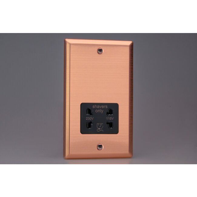 Varilight Urban Dual Voltage Shaver Socket 230V/115V Black Brushed Copper Black Insert