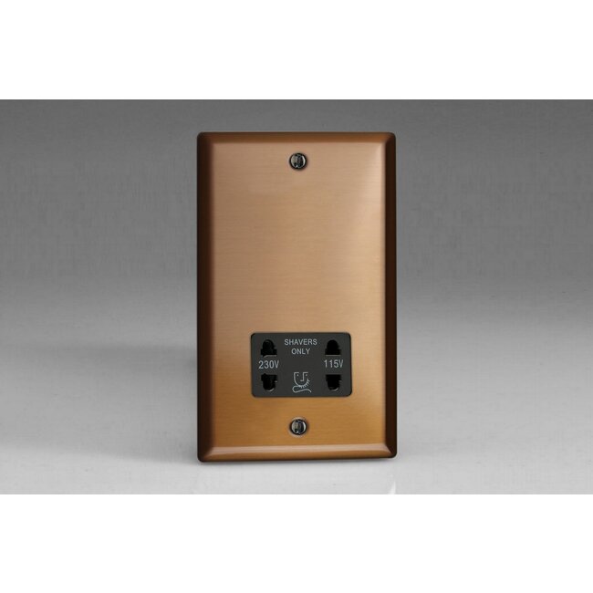 Varilight Urban Dual Voltage Shaver Socket 230V/115V Black Brushed Bronze Black Insert