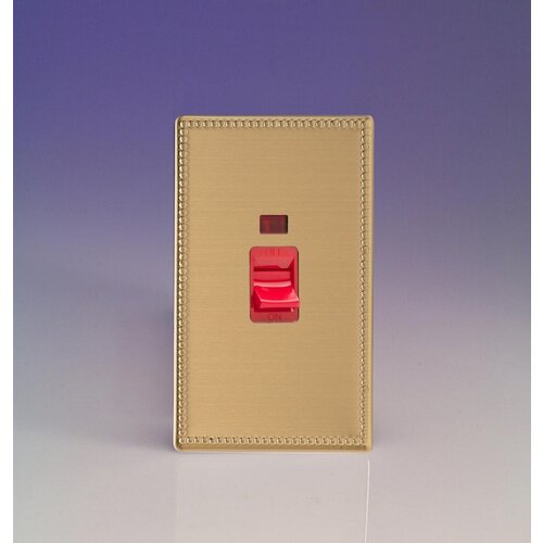 Varilight Jubilee 45A Cooker Switch + Neon (Vertical Twin Plate, Red Rocker) White Brushed Brass Red Insert Varilight Jubilee 45A Cooker Switch + Neon (Vertical Twin Plate, Red Rocker) White Brushed Brass Red Insert