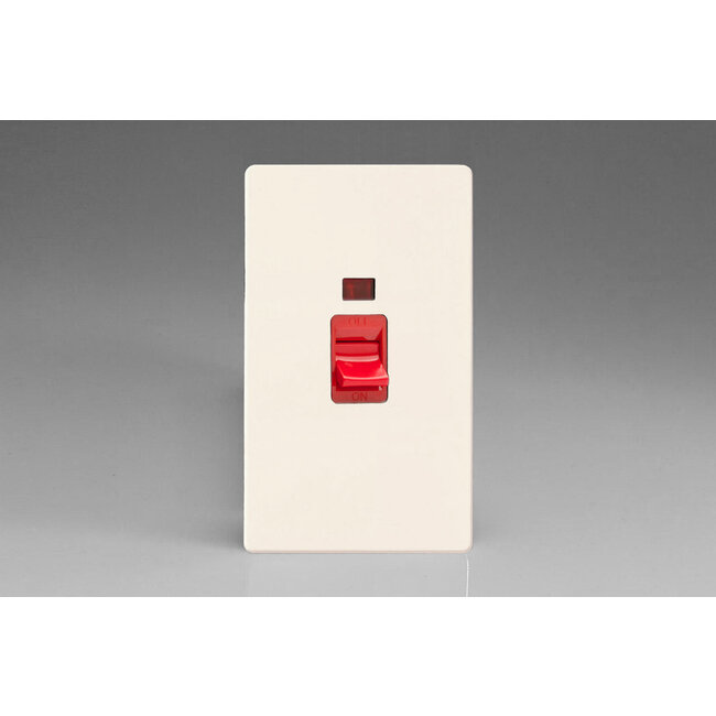Varilight Screwless 45A Cooker Switch + Neon (Vertical Twin Plate, Red Rocker) Decorative Chrome Primed Red Insert