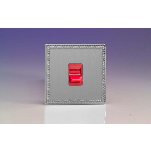 Varilight Jubilee 45A Cooker Switch (Single Plate, Red Rocker) White Brushed Steel Red Insert Varilight Jubilee 45A Cooker Switch (Single Plate, Red Rocker) White Brushed Steel Red Insert