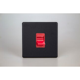 Varilight Urban Screwless 45A Cooker Switch (Single Plate, Red Rocker) Red Matt Black Red Insert