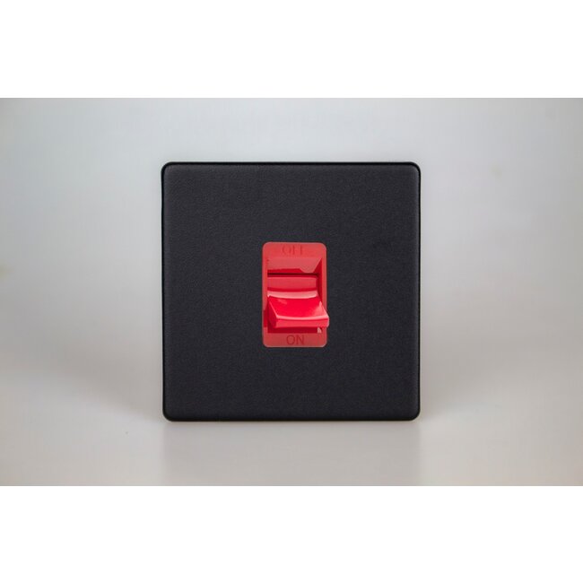 Varilight Urban Screwless 45A Cooker Switch (Single Plate, Red Rocker) Red Matt Black Red Insert