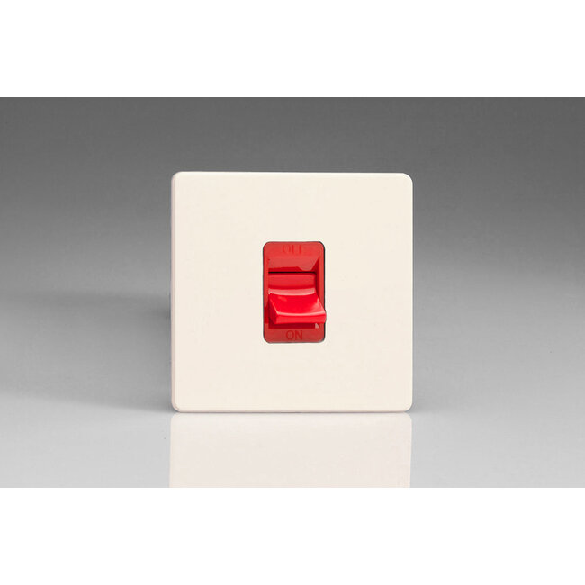 Varilight Screwless 45A Cooker Switch (Single Plate, Red Rocker) Red Primed Red Insert