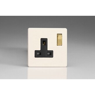 Varilight Screwless 1-Gang 13A Double Pole Switched Socket with Metal Rockers Black Primed Brass/White Inserts