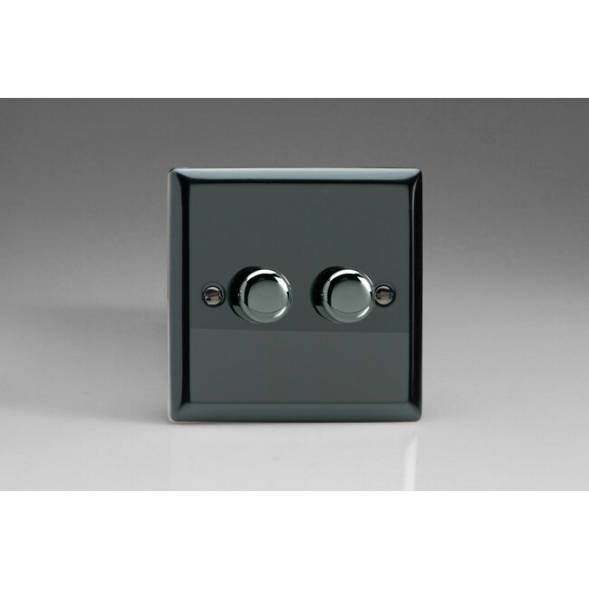 Varilight Classic 2-Gang 2-Way Push-On/Off Rotary LED Dimmer 2 x 0-120W (1-10 LEDs) V-Pro Iridium Iridium Knobs