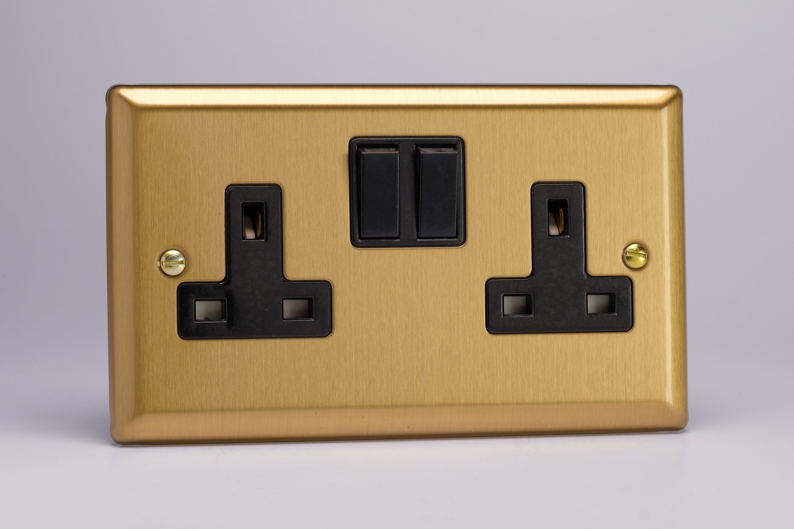 Varilight Classic 2-Gang 13A Double Pole Switched Socket Black Brushed ...