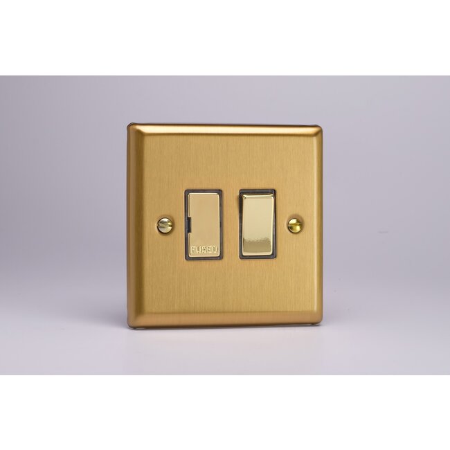 Varilight Classic 13A Switched Fused Spur with Metal Inserts Decorative Brushed Brass Brass Inserts