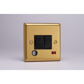 Varilight Classic 13A Switched Fused Spur + Neon + Flex Outlet  Black Brushed Brass Black Inserts
