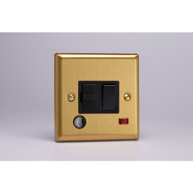 Varilight Classic 13A Switched Fused Spur + Neon + Flex Outlet  Black Brushed Brass Black Inserts