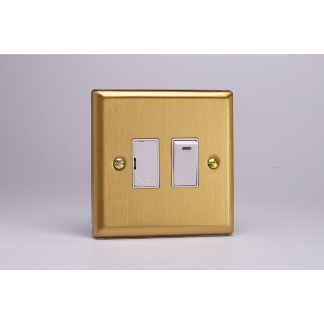 Varilight Classic 13A Switched Fused Spur + Neon  White Brushed Brass White Inserts