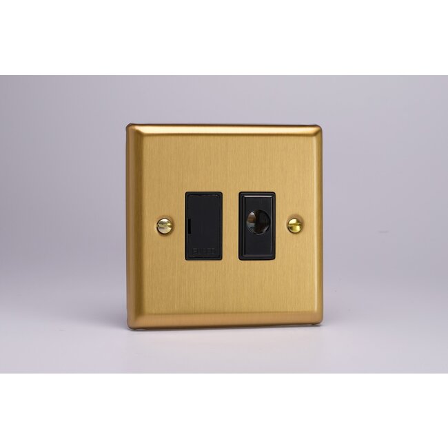 Varilight Classic 13A Unswitched Fused Spur + Flex Outlet Black Brushed Brass Black Inserts