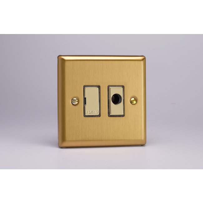 Varilight Classic 13A Unswitched Fused Spur + Flex Outlet with Metal Inserts Decorative Brushed Brass Brass Inserts