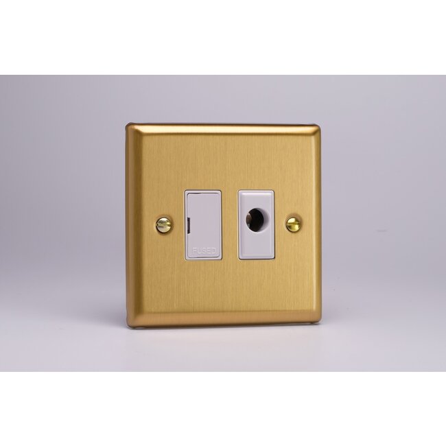 Varilight Classic 13A Unswitched Fused Spur + Flex Outlet White Brushed Brass White Inserts