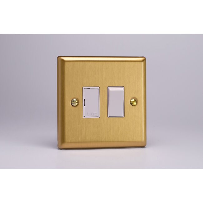Varilight Classic 13A Switched Fused Spur  White Brushed Brass White Inserts