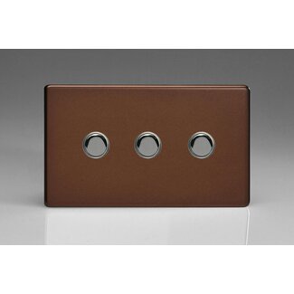 Varilight Screwless 3-Gang 6A 1-Way Push-to-Make Momentary Switch (Twin Plate) Decorative Mocha Iridium Buttons