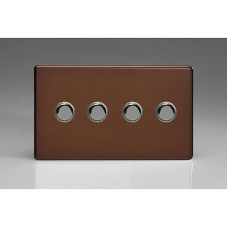 Varilight Screwless 4-Gang 6A 1- or 2-Way Push-On/Off Impulse Switch (Twin Plate) Decorative Mocha Iridium Buttons