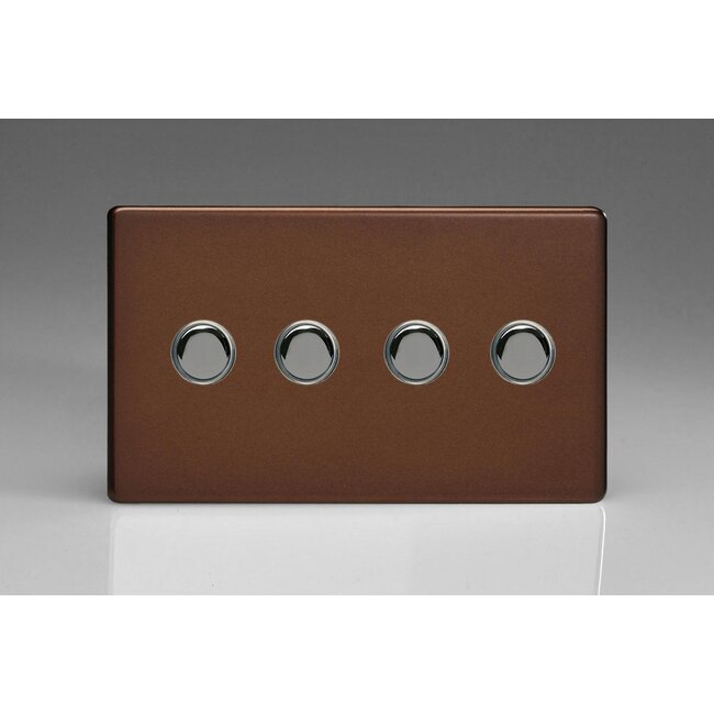 Varilight Screwless 4-Gang 6A 1- or 2-Way Push-On/Off Impulse Switch (Twin Plate) Decorative Mocha Iridium Buttons