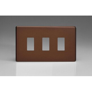 Varilight Screwless 3-Gang Screwless PowerGrid Plate including Yoke (Twin Plate)  Mocha