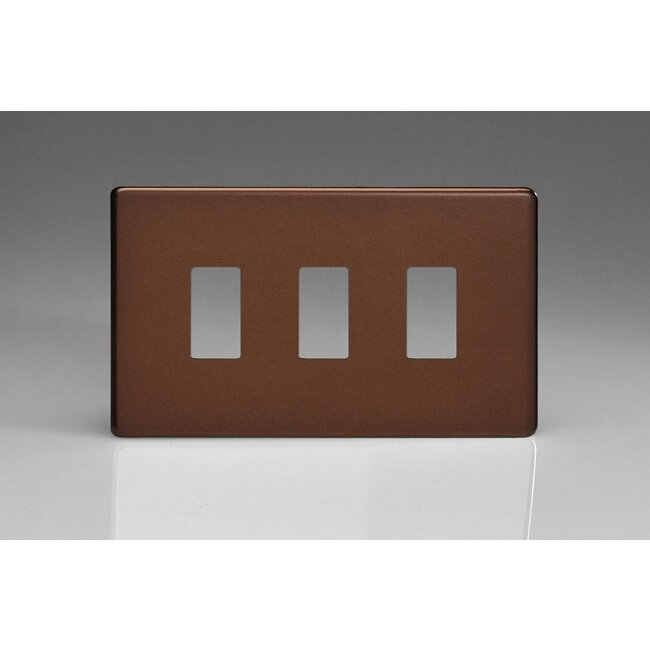 Varilight Screwless 3-Gang Screwless PowerGrid Plate including Yoke (Twin Plate)  Mocha
