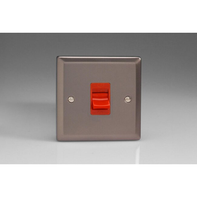 Varilight Classic 45A Cooker Switch (Single Plate, Red Rocker) Red Pewter Red Insert