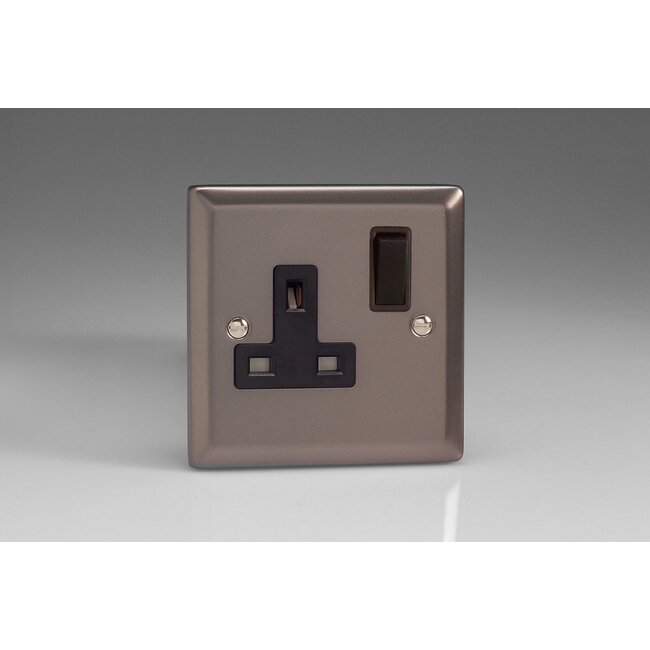 Varilight Classic 1-Gang 13A Double Pole Switched Socket  Black Pewter Black Inserts