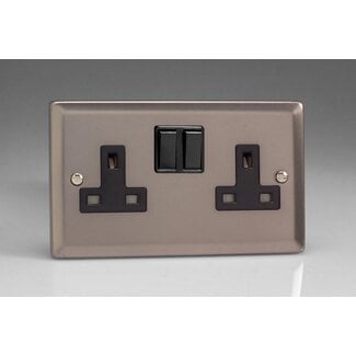 Varilight Classic 2-Gang 13A Double Pole Switched Socket Black Pewter Black Inserts