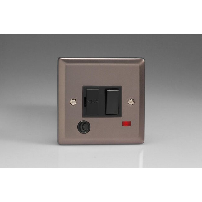 Varilight Classic 13A Switched Fused Spur + Neon + Flex Outlet  Black Pewter Black Inserts