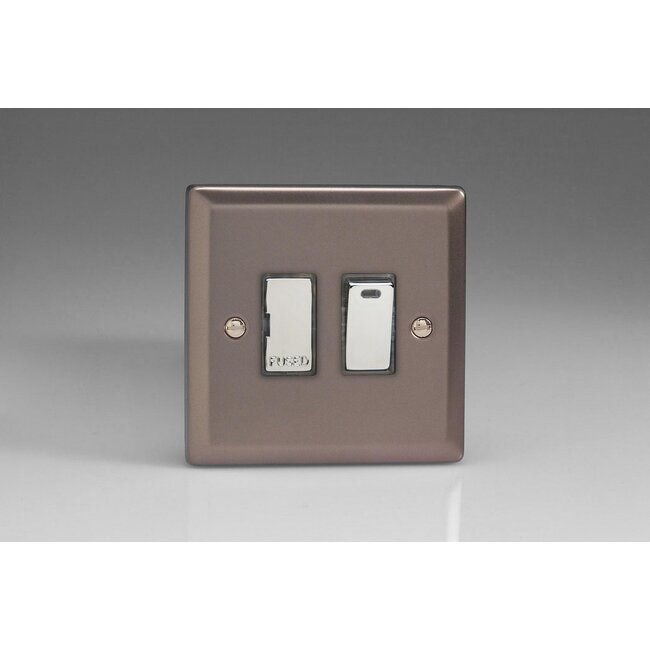 Varilight Classic 13A Switched Fused Spur + Neon with Metal Inserts Decorative Pewter Chrome Inserts