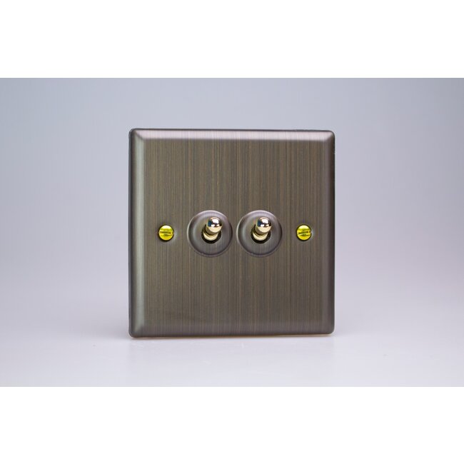 Varilight Urban 2-Gang 10A 1- or 2-Way Toggle Switch Brass Antique Brass Brass