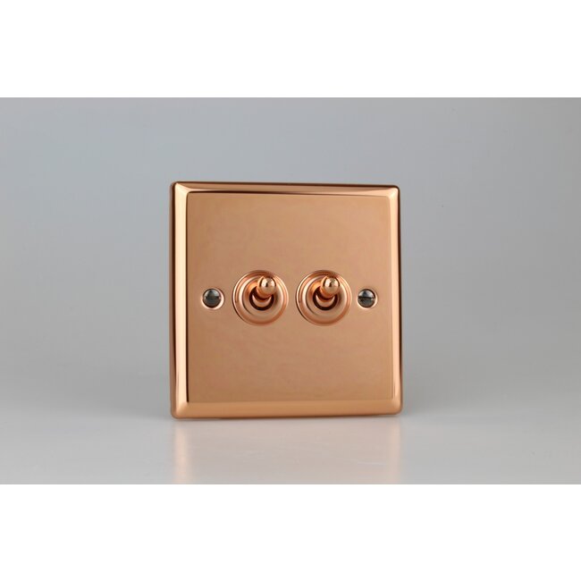 Varilight Urban 2-Gang 10A 1- or 2-Way Toggle Switch Decorative Polished Copper Copper Toggles