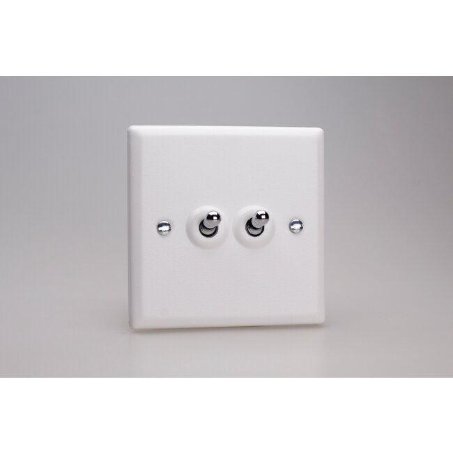 Varilight Urban 2-Gang 10A 1- or 2-Way Toggle Switch Chrome Chalk White Chrome
