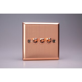 Varilight Urban 3-Gang 10A 1- or 2-Way Toggle Switch Decorative Brushed Copper Copper Toggles