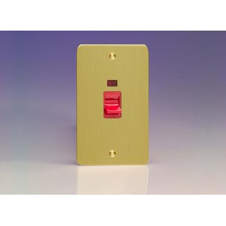 Varilight Ultraflat 45A Cooker Switch + Neon (Vertical Twin Plate, Red Rocker) Red Brushed Brass Red Insert