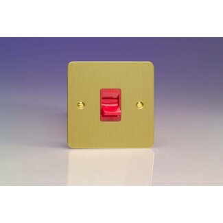 Varilight Ultraflat 45A Cooker Switch (Single Plate, Red Rocker) Red Brushed Brass Red Insert