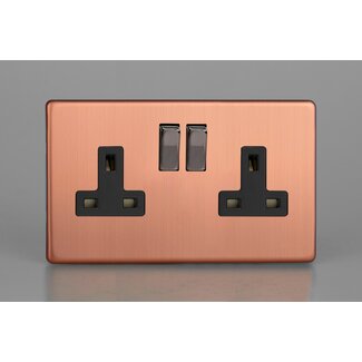 Varilight Urban Screwless 2-Gang 13A Double Pole Switched Socket with Metal Rockers Black Brushed Copper Iridium/Black Inserts