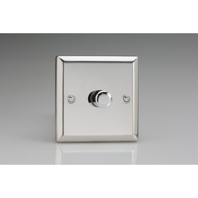 Varilight Classic 1-Gang 2-Way Push-On/Off Rotary Dimmer 1 x 60-400W V-Dim Mirror Chrome Chrome Knob