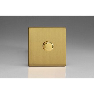 Varilight Screwless 1-Gang 2-Way Push-On/Off Rotary Dimmer 1 x 60-400W V-Dim Brushed Brass Brass Knob