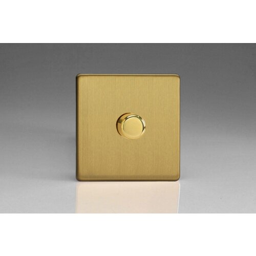 Varilight Screwless 1-Gang 2-Way Push-On/Off Rotary Dimmer 1 x 60-400W V-Dim Brushed Brass Brass Knob Varilight Screwless 1-Gang 2-Way Push-On/Off Rotary Dimmer 1 x 60-400W V-Dim Brushed Brass Brass Knob
