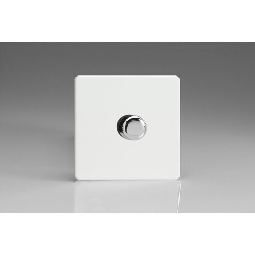 Varilight Screwless 1-Gang 2-Way Push-On/Off Rotary Dimmer 1 x 60-400W V-Dim Premium White Chrome Knob Varilight Screwless 1-Gang 2-Way Push-On/Off Rotary Dimmer 1 x 60-400W V-Dim Premium White Chrome Knob