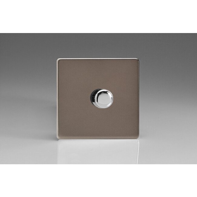 Varilight Screwless 1-Gang 2-Way Push-On/Off Rotary Dimmer 1 x 60-400W V-Dim Pewter Chrome Knob