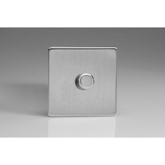 Varilight Screwless 1-Gang 2-Way Push-On/Off Rotary Dimmer 1 x 60-400W V-Dim Brushed Steel Steel Knob