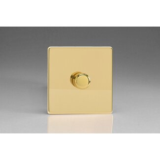 Varilight Screwless 1-Gang 2-Way Push-On/Off Rotary Dimmer 1 x 60-400W V-Dim Polished Brass Brass Knob