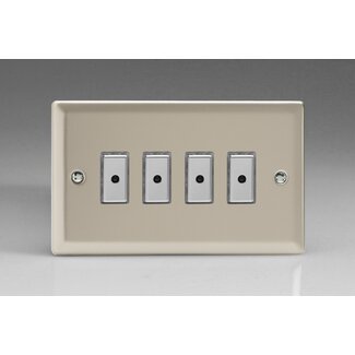 Varilight Classic 4-Gang 1-Way V-Pro Multi-Point Remote/Tactile Touch Control Master LED Dimmer 4 x 0-100W (1-10 LEDs) (Twin Plate) V-Pro Multi-Point Remote (formerly Eclique2) Satin Chrome Buttons