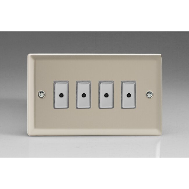 Varilight Classic 4-Gang 1-Way V-Pro Multi-Point Remote/Tactile Touch Control Master LED Dimmer 4 x 0-100W (1-10 LEDs) (Twin Plate) V-Pro Multi-Point Remote (formerly Eclique2) Satin Chrome Buttons