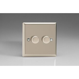 Varilight Classic 2-Gang 2-Way Push-On/Off Rotary LED Dimmer 2 x 0-120W (1-10 LEDs) V-Pro Satin Satin Chrome Knobs