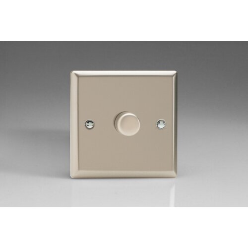 Varilight Classic 1-Gang 2-Way Push-On/Off Rotary LED Dimmer 1 x 0-120W (1-10 LEDs) V-Pro Satin Satin Chrome Knob Varilight Classic 1-Gang 2-Way Push-On/Off Rotary LED Dimmer 1 x 0-120W (1-10 LEDs) V-Pro Satin Satin Chrome Knob